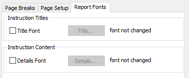 A page layout instruction showing how to change the report fonts