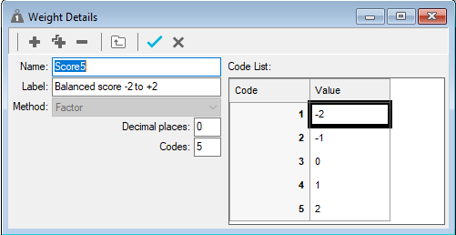 Weight details used for a scoring system