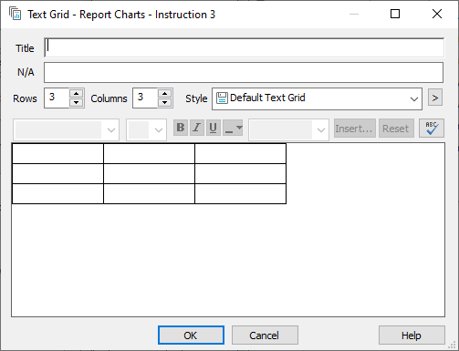 Insert a text grid instruction containing a table of text or images