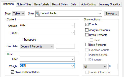 Analysis Definition using a weight