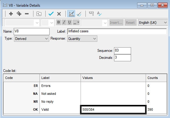 Derived variable used to inflate size of a sample group