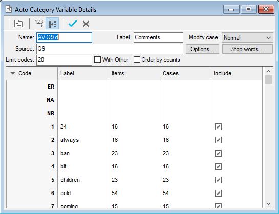 Auto Category variable details