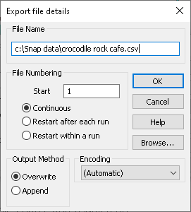 Export file details dialog