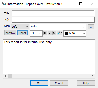Insert text information in the report