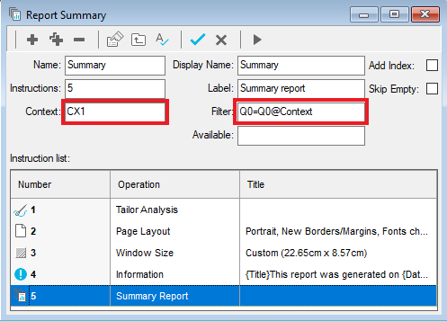 Report details showing a context and context filter