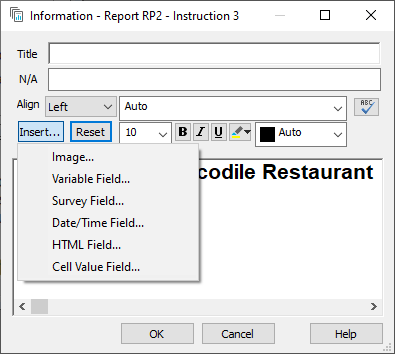 Insert menu for an information report instruction