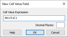 New Cell Value Field dialog