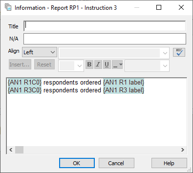 Insert cell values into an Information report instruction