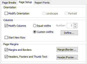 Set the headers, footers and thumb text