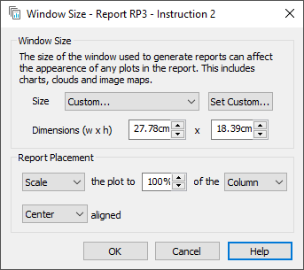 Set the window size of the report