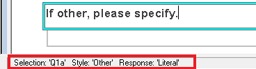 Question information located on the status bar at the bottom of the Questionnaire window