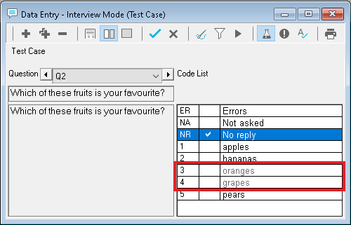 Codes disabled in the masked question