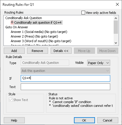 Routing rules dialog