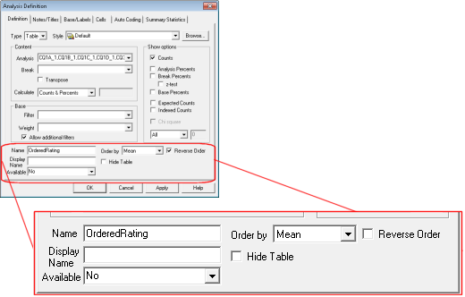 Set the order of a ranked table