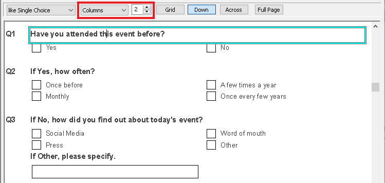 Format the question columns