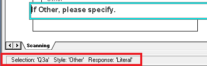 Question information located on the status bar at the bottom of the Questionnaire window