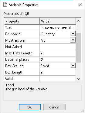 Variable Properties dialog