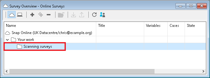 Survey overview showing the online scanning folder