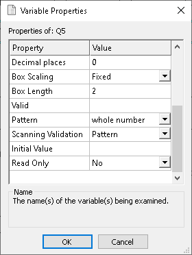 Variable Properties dialog