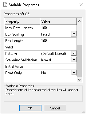 Set the scanning validation to key in a literal question