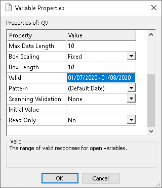 Set the range of valid dates