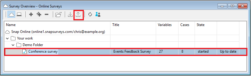 Survey overview showing the online folders and surveys