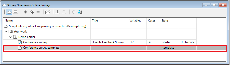 Survey overview showing the online survey template