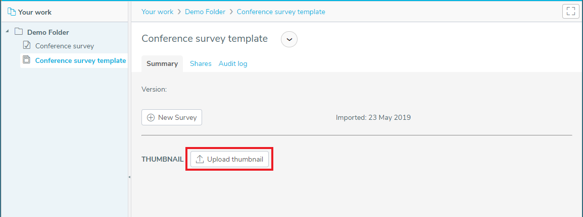 Upload a thumbnail for the survey template