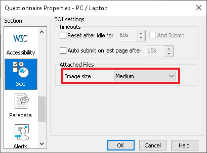 Set the image size of attached files in Snap Offline Interviewer