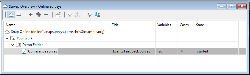 Survey overview showing the online folders and surveys