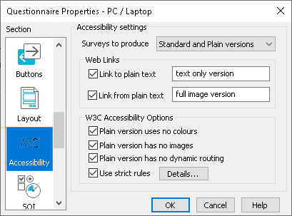 Accessibility settings in Questionnaire properties