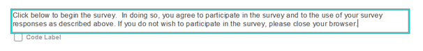 Consent question and checkbox in the questionnaire