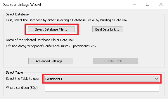 Select the database file