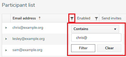 Filter the list of participants