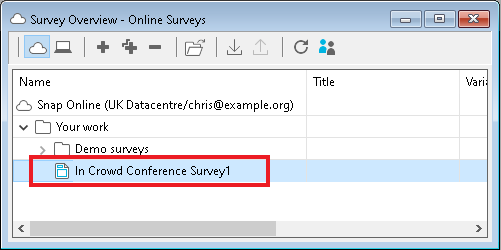 Survey overview window showing the new survey template