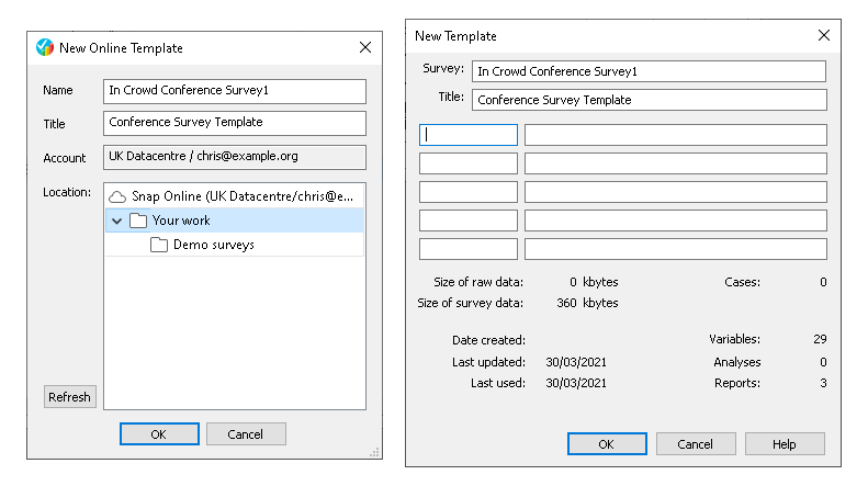 Create a new user survey template