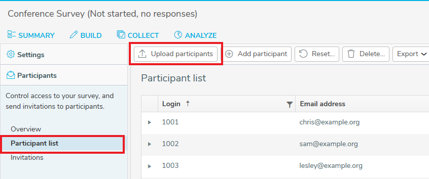 Upload participants
