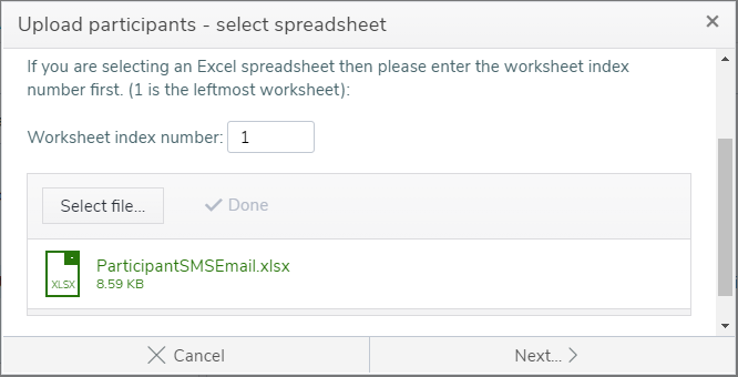 Upload participants wizard - select spreadsheet