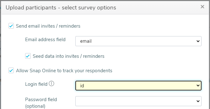 Upload participants wizard - select survey options