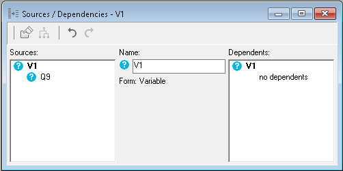 Source and dependencies of the selected variable