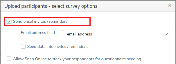Upload participants wizard - select survey options