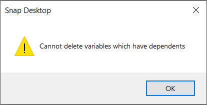 Warning message: Cannot delete variables with dependents