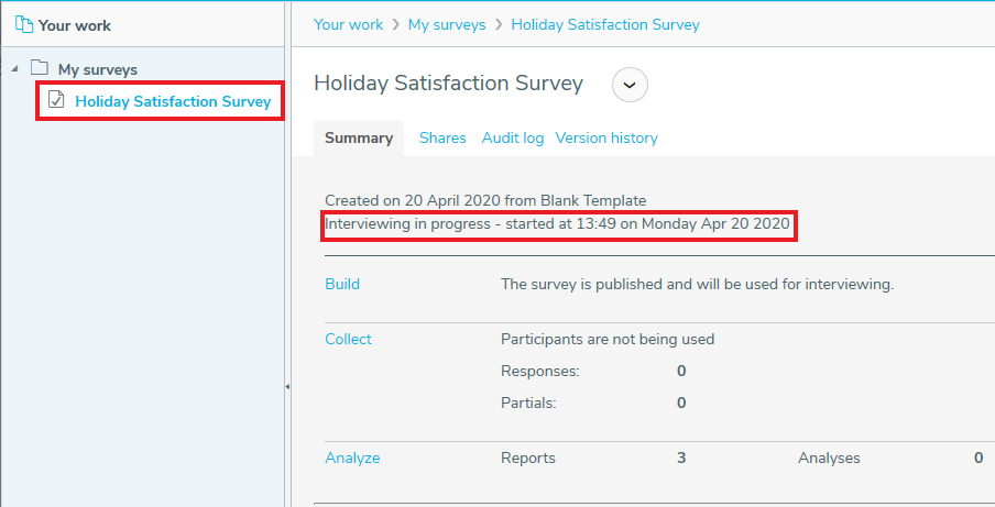 Survey with interviewing in progress