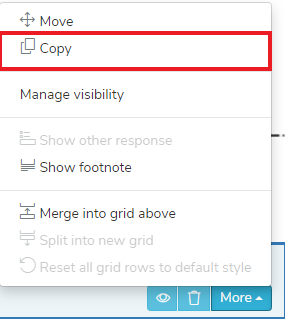More menu with Copy highlighted
