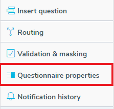 Build side menu with Questionnaire properties highlighted