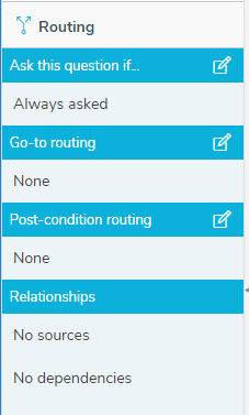 Routing side menu showing the routing applied to the selected question