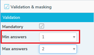 Set the minimum number of answers allowed for a multi choice question