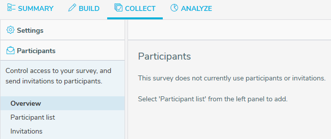 Collect tab showing the participants prior to being loaded