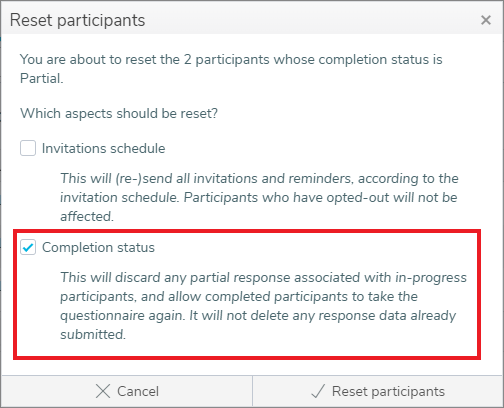 Select how the invitations are reset for the participants