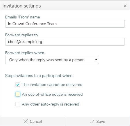 Invitation settings dialog